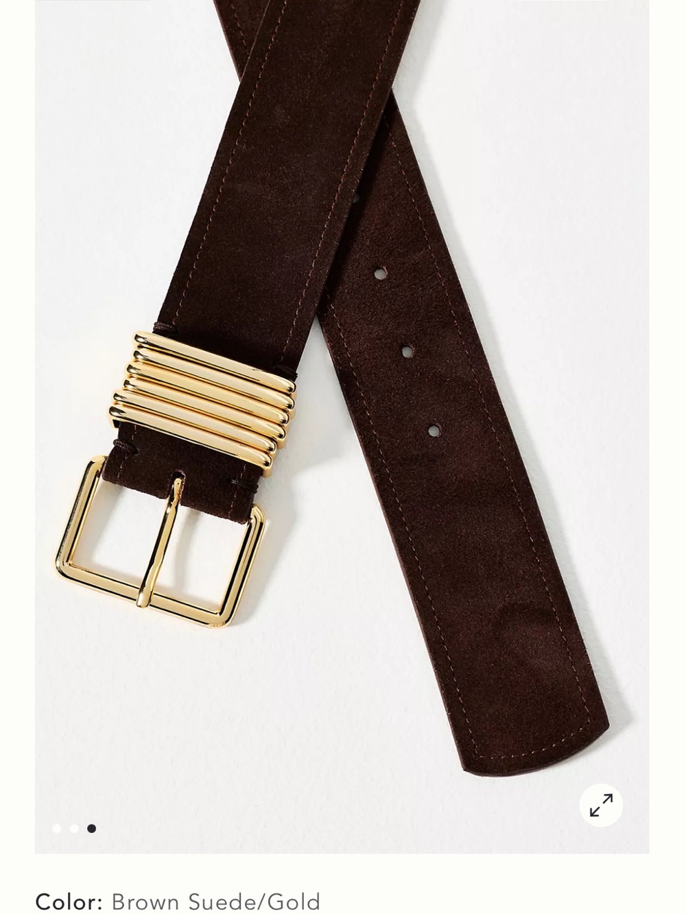 Anthropologie Brown Suede Belt with Gold Buckle 100% leather